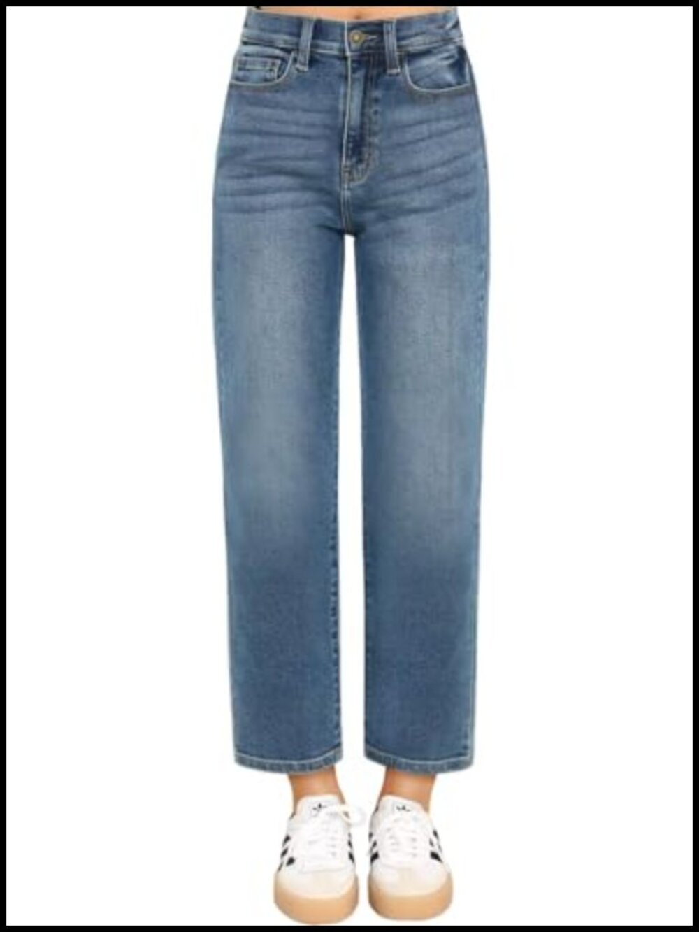 High Waisted Cropped Straight Leg Jeans Women 7/8 Length Denim